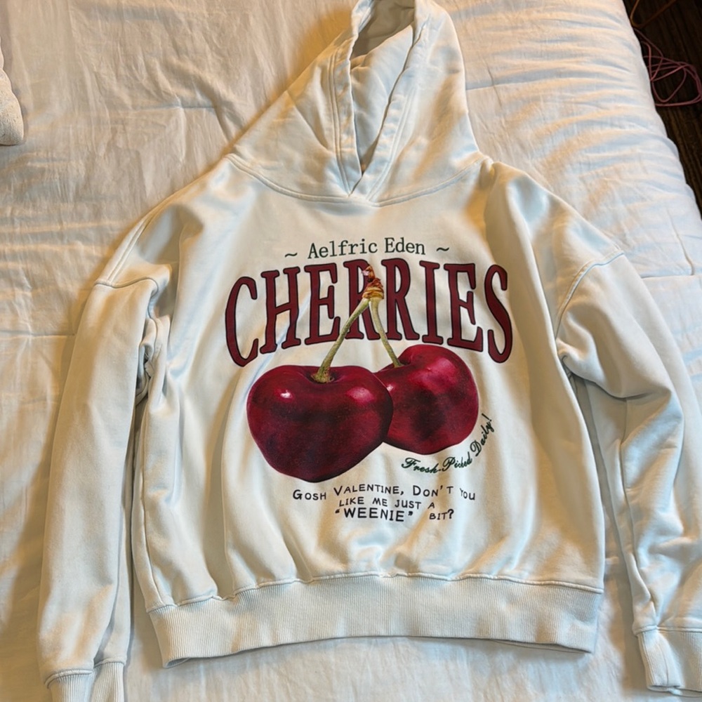Aelfric Eden White Hoodie with Red Cherries